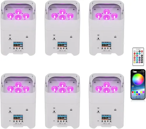 Vista 10 de HOLDLAMP - Luces de escenario alimentadas por batería, 9600mAh recargables Par Can con 6x18W RGBWA+UV APP/Control remoto/DMX512/Activadas por