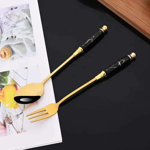 Vista 5 de JASHII Fancy Silverware - Juego de cubiertos de acero inoxidable dorado, juego de cubiertos de espejo, cuchillo y tenedor, cuchara, cucharadita