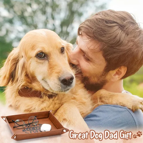 Vista 6 de Regalos para perro, papá, bandeja de piel sintética y llavero, organizador de almacenamiento de escritorio para hombres, bandeja de llaves