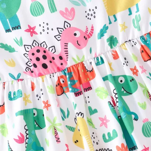 Vista 4 de Popshion Vestidos de niña con mangas con vuelo, vestido de verano para niños, fiesta de cumpleaños, sin mangas, vestido de 1 a 8 años