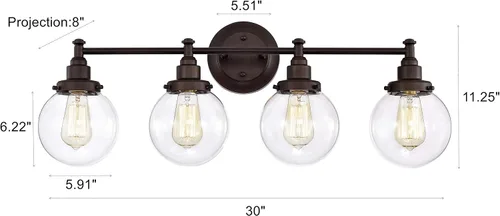 Vista 9 de Chloe Lighting Milo - Accesorio de tocador de baño de bronce aceitado de 4 luces de transición, 30 pulgadas de ancho