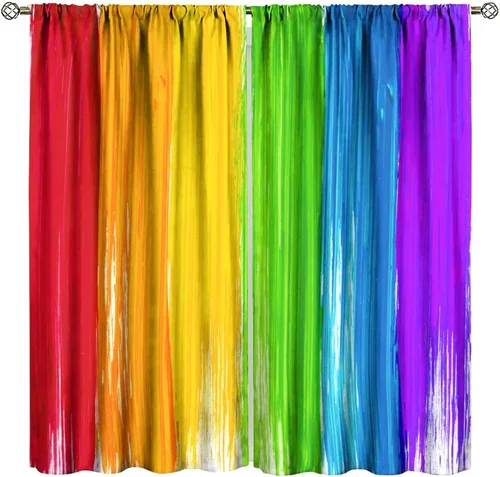 Vista 40 de Cortinas opacas abstractas de arco iris, pintura de color arcoíris con gotas, diseño gráfico creativo con bolsillo para barra, para sala de estar