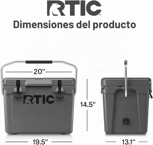 Vista 5 de RTIC Enfriador ultra resistente, caja de cofre de hielo aislada dura para playa, bebida, camping, picnic, pesca, barco, barbacoa Gris oscuro