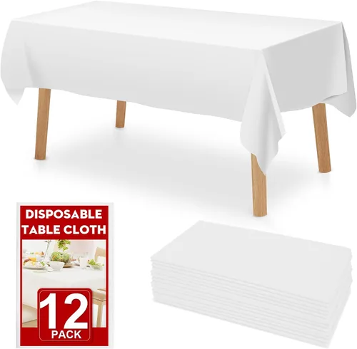 Vista 13 de RowinsyDD Paquete de 30 manteles de plástico negro desechables, 54 x 108 pulgadas, manteles de plástico para mesas rectangulares, mantel desechable