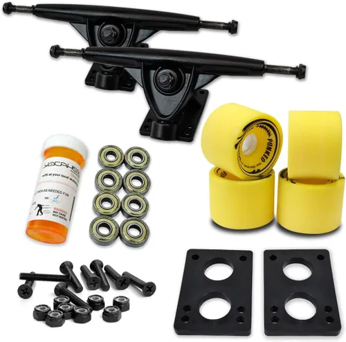 Vista 8 de Yocaher Longboard - Juego de ruedas para monopatín de 2.795 in + camiones negros de aluminio resistente de 7 pulgadas/7.087 in, rodamiento Azul bebé