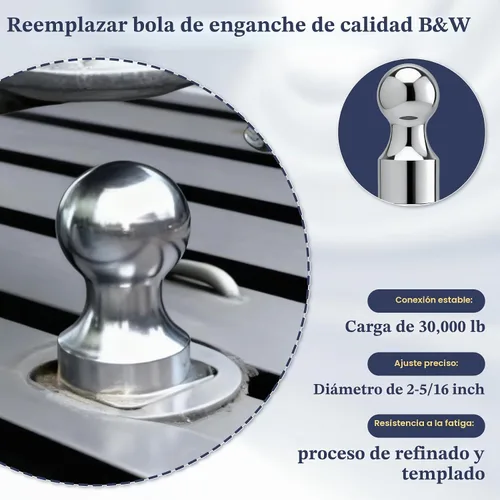 Vista 5 de Bola de enganche de cuello de cisne 2-5/16", bola de cuello de cisne de elevación alta, acabado cromado, 30,000 lbs, bola de enganche de remolque