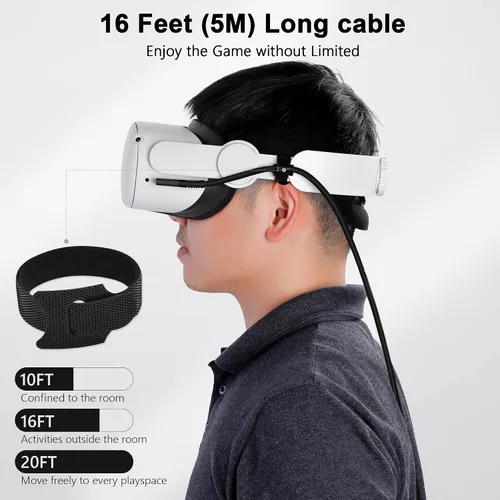 Vista 5 de Kuject Cable de enlace de 16 pies para Quest 3S/3, Quest 2/Pro, Pico 4, accesorios de auriculares de realidad virtual para juegos Rift S/Steam VR