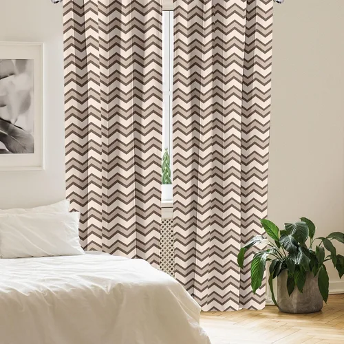 Vista 4 de Ambesonne Tan Window Curtains, Classic and Chevron Zigzag Pattern Waves Geometric Retro Style Tiling, Lightweight Decor 2-Panel Set with Rod Pocket