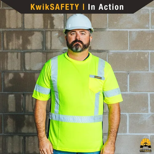 Vista 7 de KwikSafety - Charlotte, NC - Camisa de seguridad de manga corta para hombre renacentista [cinta reflectante de espina de pescado] Clase 2 ANSI OSHA