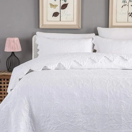 Vista 3 de Brandream Juego de edredón blanco de 6 piezas, tamaño King, juego de ropa de cama de lujo estilo casa de campo, colchas acolchadas de algodón