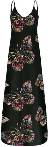 Vista 4 de HOOA Vestido largo sin mangas con tirantes delgados para mujer vestido largo de verano casual cuello redondo estampado vestido de playa con vuelo