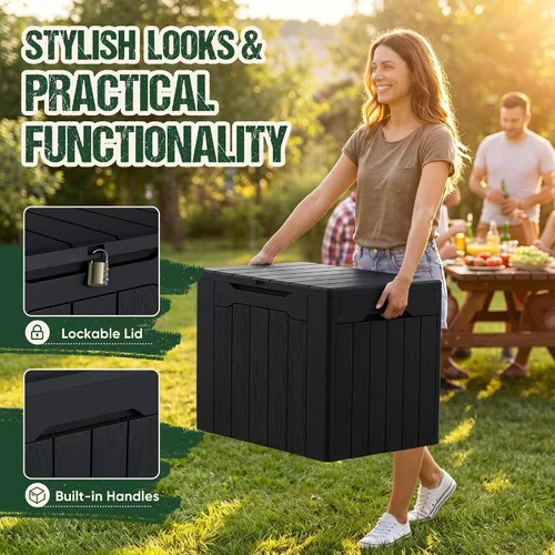 Vista 2 de Devoko Caja de cubierta de 29 galones, caja de almacenamiento al aire libre de resina impermeable Bloqueable y resistente a los rayos UV
