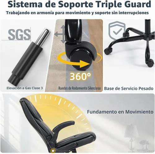 Vista 9 de Silla de oficina – Silla ejecutiva de cuero de escritorio de oficina con respaldo alto con función de balanceo – Ergonómica, transpirable, cómoda