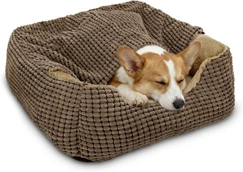 Vista 12 de GASUR Camas para perros pequeños, medianos y grandes con cueva de cubierta, cama rectangular con capucha para cachorros con manta, acogedoras camas