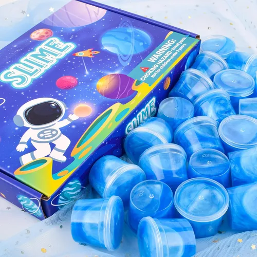 Vista 7 de Paquete de 24 Galaxy Slime, regalos de fiesta de slime azul, antiadherente, suave y liso para cumpleaños, recompensas de aula, rellenos de Slime