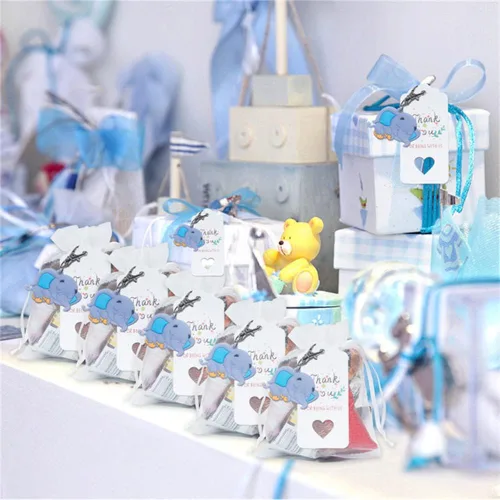 Vista 2 de Juego de 50 llaveros de elefante para baby shower, recuerdos de fiesta temática de elefante, suministros de fiesta de cumpleaños para niños y niñas