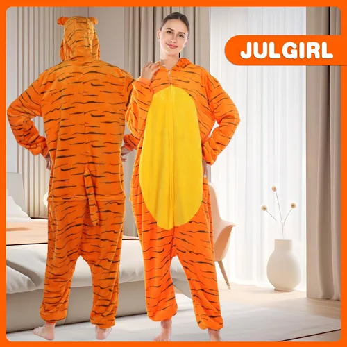 Vista 3 de Pijama unisex de franela para adultos, disfraz divertido de una pieza de animal para cosplay para mujeres y hombres
