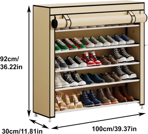 Vista 3 de Calmootey Zapatero organizador de 5 niveles para 25 pares, estante portátil para zapatos con cubierta de tela no tejida para armario, pasillo