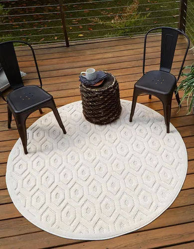 Vista 15 de Unique Loom Outdoor Trellis Textured Collection - Alfombra espacial (2 x 3 pies, rectangular, aguamarina y marfil)