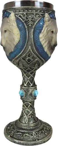 Vista 4 de Ebros Royal Blue Celtic Knotwork Magic Remus Grey Wolf Wine Cáliz Copa 7oz Casa Cocina y Comedor Decoración Accesorio Ceremonial Copa para Direwolf