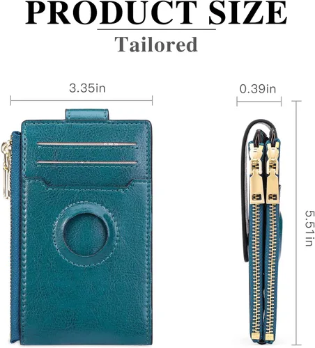 Vista 5 de FALAN MULE Billetera para mujer con tarjetero de Leahter Bifold con funda integrada integrada, AA-Azul pavo real, Billetera plegable con Airtag