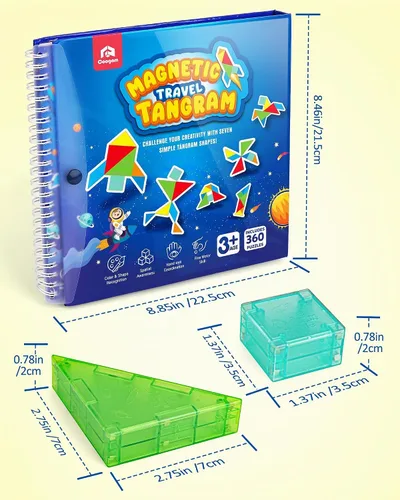 Vista 7 de Rompecabezas Tangram Magnético de Viaje Coogam con Bloques de Construcción 3D, Libros de Rompecabezas de Escritura en Forma de Patrón para Viajes