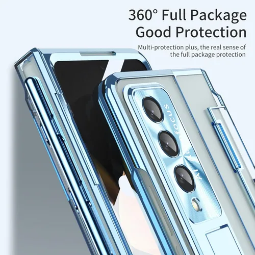 Vista 5 de Funda transparente para Samsung Galaxy Z Fold 3 con soporte para bolígrafo S y bolígrafo, diseño de una pieza con protector de bisagra Protector