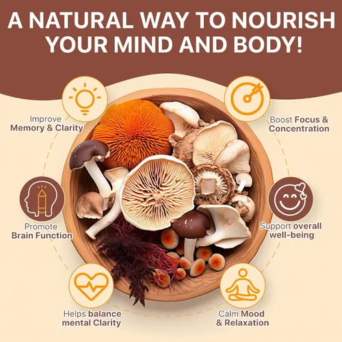 Vista 4 de Gomitas de hongos de 2500 mg - Suplemento de hongos con Reishi, Cordyceps, melena de león, apoyo inmunológico, enfoque, memoria, energía, cápsulas
