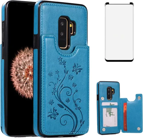 Vista 12 de Funda de teléfono para Samsung Galaxy S9 Plus con protector de pantalla de vidrio templado y tarjetero con soporte para tarjetero, accesorios
