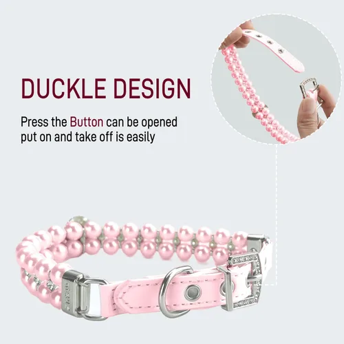 Vista 5 de Collares de perlas grandes para perros pequeños y gatos con decoración de diamantes de imitación de cristal, collar ajustable de piel sintética