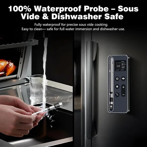 Vista 4 de Termómetro inalámbrico inteligente Bluetooth para carne con base de pantalla, precisión NIST ±0.5°F, sonda ultrafina resistente al calor de 1000 °F