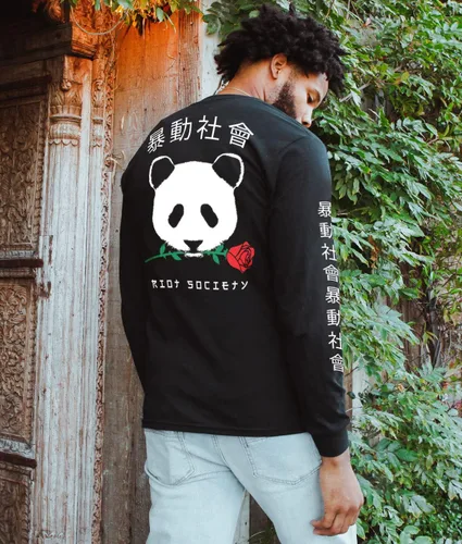Vista 3 de Riot Society - Playera estampada de manga larga con bordado a la moda para hombre