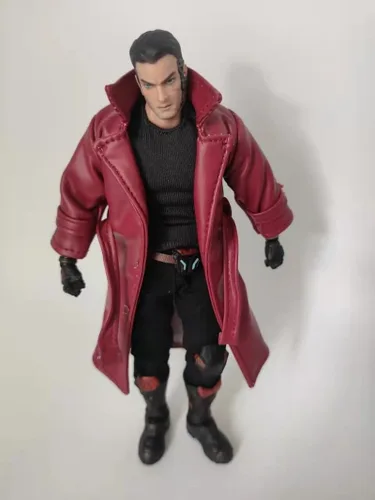 Vista 3 de ximitoy Modelo de capa de cuero PU rojo vino escala 1/12 para figura