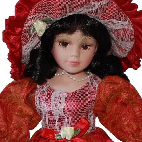 Vista 2 de Unknown - Miniaturas de porcelana elegantes de 12 pulgadas, pelo de niña, sombrero, bolso, zapatos, vestido y soporte de exhibición, color rojo