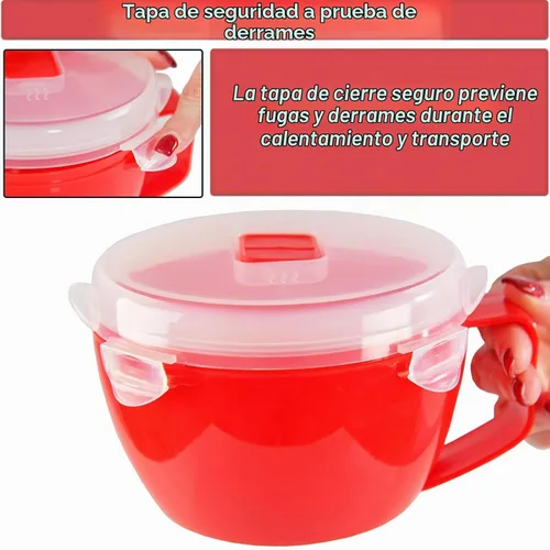 Vista 6 de Home-X Juego de 2 cuencos para microondas con tapa, tazón de ramen apto para microondas con ventilación de liberación de vapor y clips de fácil