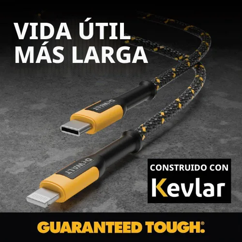 Vista 3 de DEWALT Cable USB a Lightning de alta resistencia [certificado Apple MFi] cargador duradero para iPhone, cables Lightning, cable de carga rápida