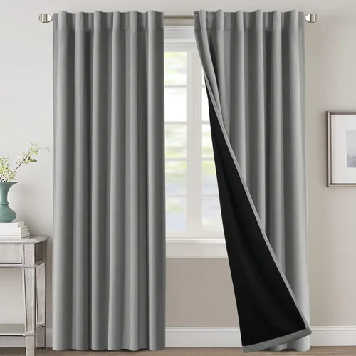 Vista 54 de H.VERSAILTEX Cortinas 100% opacas para dormitorio con forro negro, cortinas de oscurecimiento de habitación completa, con aislamiento térmico