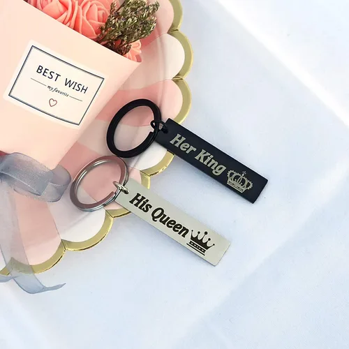 Vista 5 de LOZACHE Regalos de pareja para novia, novio, novia, novio, novio, juego de llaveros para su reina y su rey, aniversario de cumpleaños para ella, él