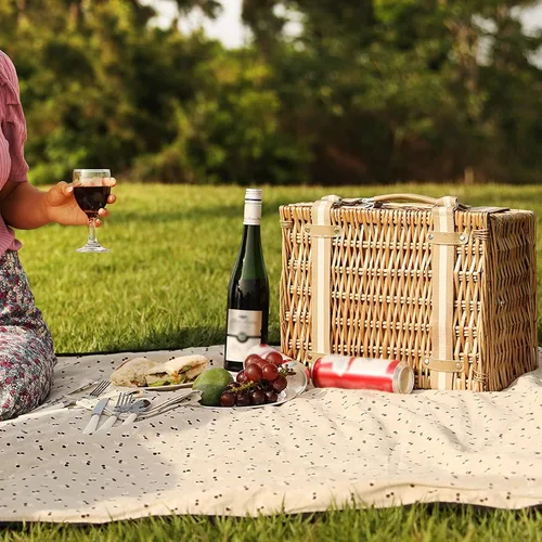 Vista 7 de Willow - Juego de cestas de picnic para 2 personas con bolsa térmica grande aislada y manta de picnic impermeable, cesta de picnic de mimbre