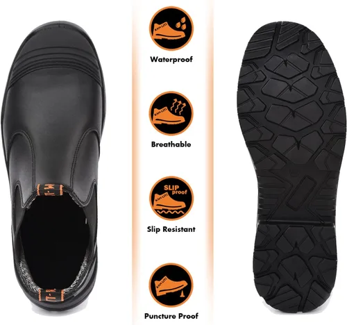Vista 5 de Work Boots for Men, Slip On Safety Boots, Steel Toe Cap Waterproof Safety Work Shoes
