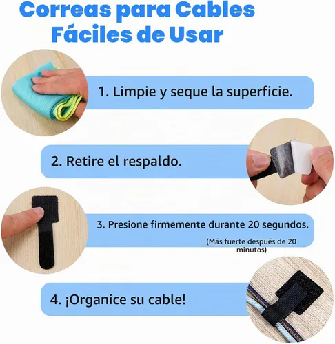 Vista 6 de 80 bridas para cables de gancho y bucle, correas de cable de gancho y bucle, gestión de cables debajo del escritorio, clips adhesivos para cables