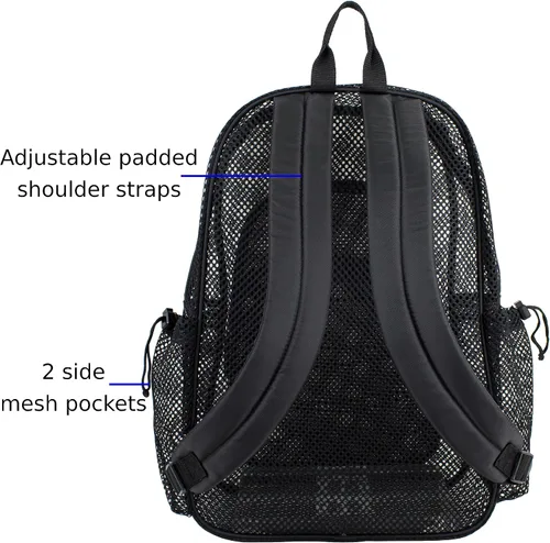 Vista 6 de Eastsport Mochila de malla semitransparente XL con cómodas correas acolchadas y elástico ajustable, Negro -, Mochilas Daypack