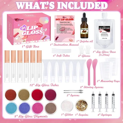 Vista 4 de Thaluna Kit de fabricación de brillo de labios, divertido kit de brillo de labios para hacer tu propio brillo de labios para niñas, mujeres