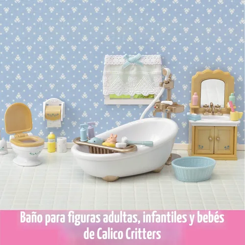Vista 3 de Calico Critters - Lote de muebles de baño rústicos de juguete para casa de muñecas y accesorios para edades de 3+