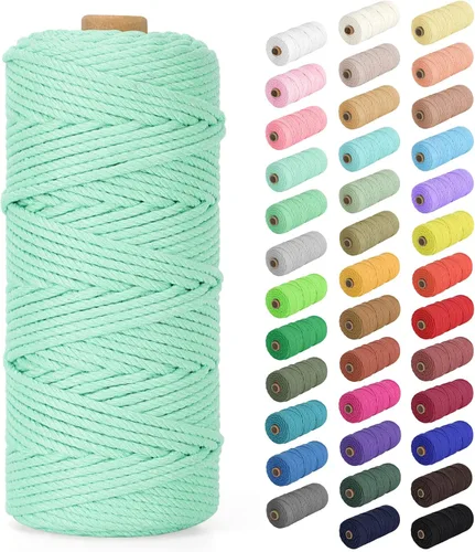 Vista 32 de Cuerda de macramé de 0.079 in x 220 yardas (656 pies), cuerda de algodón natural para colgar en la pared, ganchos de plantas, manualidades Verde