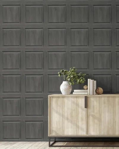 Vista 4 de NextWall Papel tapiz de imitación lavado para despegar y pegar (carbón)