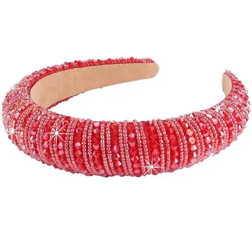 Vista 9 de Wecoe Diadema negra para mujer, diadema de diamantes de imitación de moda, diadema acolchada, diadema de diamantes brillantes con cuentas