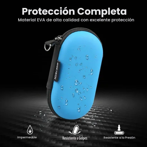 Vista 5 de Funda para auriculares, RISETECH Estuche de transporte para auriculares EVA con cremallera, bolsa de almacenamiento para auriculares, pequeña Azul