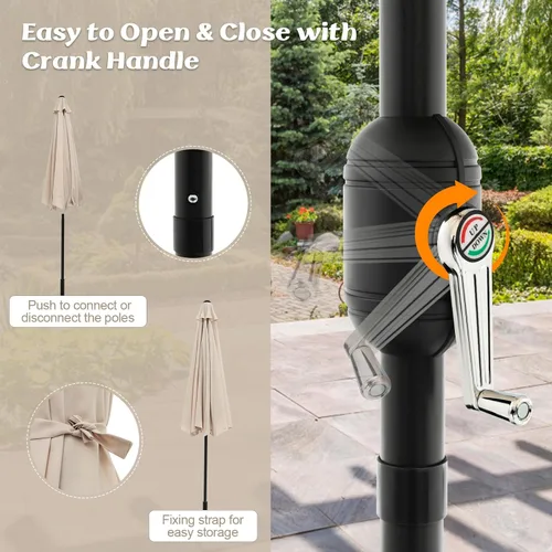 Vista 5 de HAPPYGRILL 9FT Patio Umbrella Outdoor, Outdoor Table Umbrella w/Push Button Tilt and Crank,Sturdy Ribs, Sun Canopy Market Umbrellas for Patio Pool