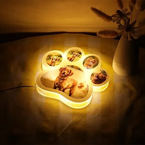 Vista 3 de Lámpara de foto personalizada con pata de perro, luz nocturna con foto personalizada, tablero acrílico, decoración de habitación, lámpara de noche